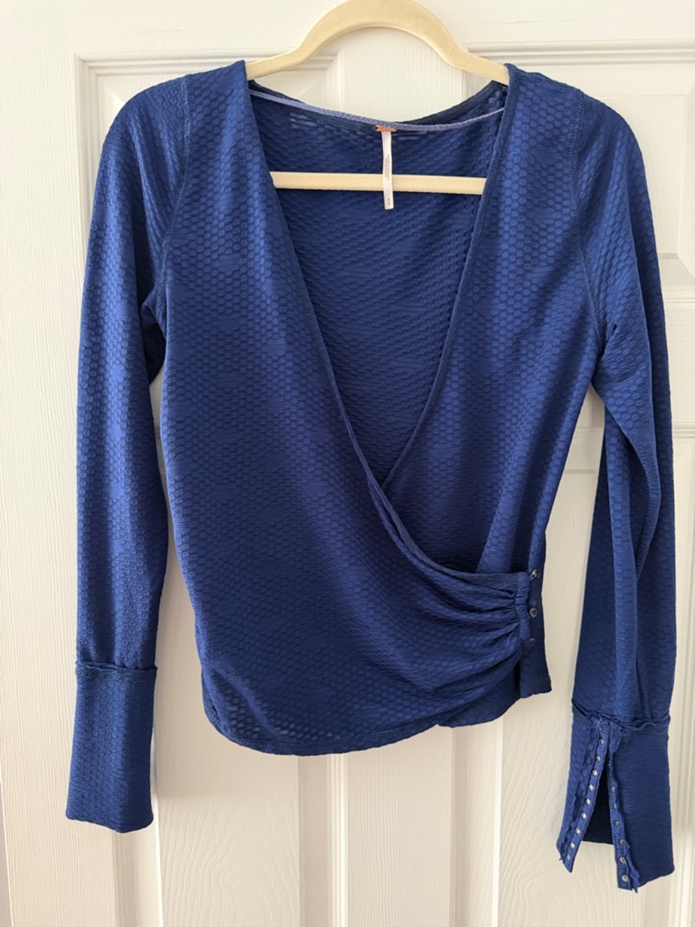 Free People Penny Top Women's medium is Ink Blue Wrap-Style Long Sleeve Top